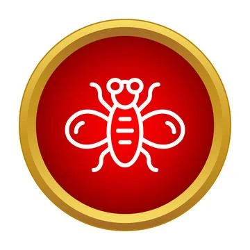 Bee insect outline icon in red button 스톡 일러스트