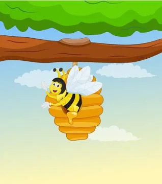 Bee inside honey comb on tree Illustrazione stock