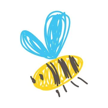 Bee as Kids Doodle Simple Hand Drawn Element Vector Illustration Stock Illustration
