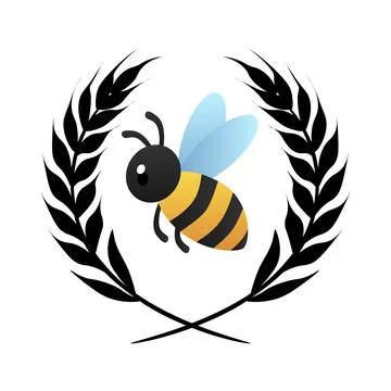 Bee with a laurel wreath vector symbol of nature and hard work. Evening ill.. Stock Illustration