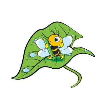 Bee on leaf Stock Illustration