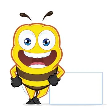 Bee leaning on a blank sign Stock Illustration