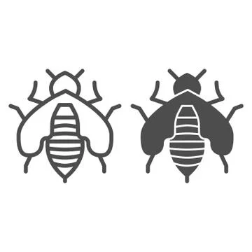 Bee line and solid icon, Honey concept, Honey bee sign on white background Illustrazione stock