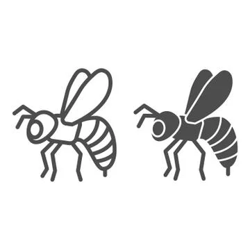 Bee line and solid icon, insects concept, Honeybee sign on white background イラスト素材