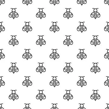 Bee line art seamless pattern on white background Illustrazione stock