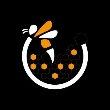 Bee Logo honey label concept with bee symbol inside hexagon honeycomb icon Stock Illustration
