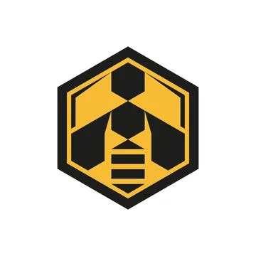 Bee logo inside hexagonal badge in geometric flat style representing honey .. Stock Illustration