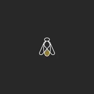 Bee logo mockup hipster linear geometric style. Simple silhouette insect line Stock Illustration