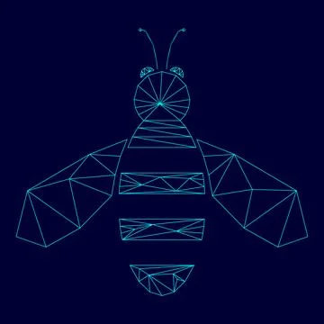 Bee low poly triangulation triangulated polygonal electric cyan blue vibran.. Stock Illustration