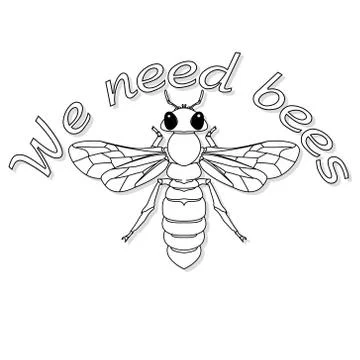 Bee monochrome illustration - vector text quotes and bee drawing. Lettering p Stock Illustration