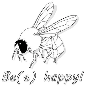 Bee monochrome illustration - vector text quotes and bee drawing. Lettering p Stock Illustration