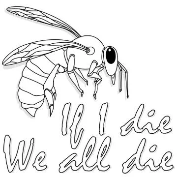 Bee monochrome illustration - vector text quotes and bee drawing. Lettering p Stock Illustration