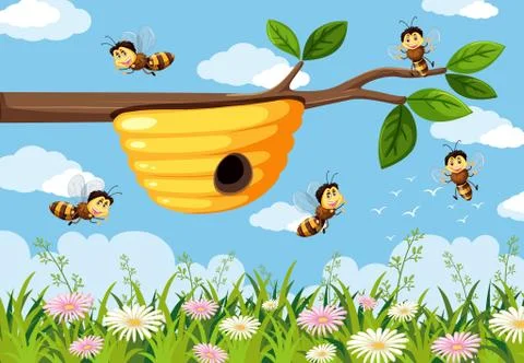 Bee in the nature background Ilustração Stock