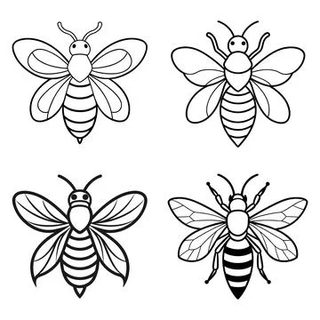 The bee outline vector set with smooth line art. Stock Illustration