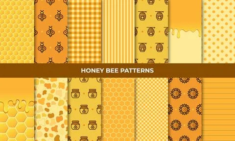 Bee pattern collection. Summer set. Cute flying bees flowers honey. Sweet h.. Stock Illustration