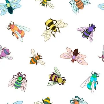 Bee pattern. Colorful insect hand drawn background. Hand drawn illustration f Stock Illustration