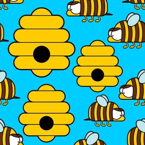 Bee pattern seamless. bees and hives background vector. Baby fabric ornament Stock Illustration