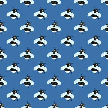 Bee pattern seamless in freehand style. Cute insect which extract honey on co Stock Illustration