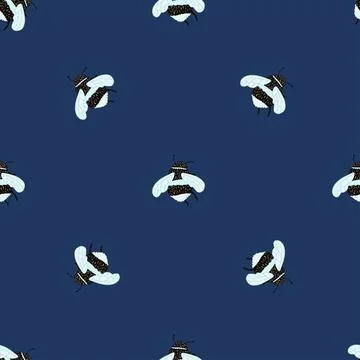 Bee pattern seamless in freehand style. Cute insect which extract honey on co イラスト素材