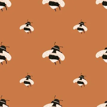 Bee pattern seamless in freehand style. Cute insect which extract honey on co Stock Illustration