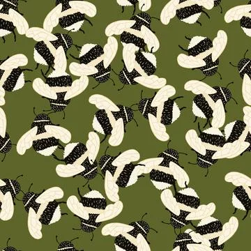 Bee pattern seamless in freehand style. Cute insect which extract honey on co Stock Illustration