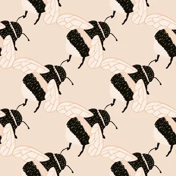 Bee pattern seamless in freehand style. Cute insect which extract honey on co Stock Illustration