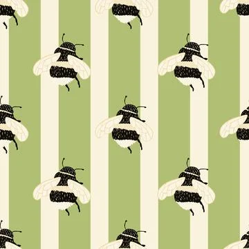 Bee pattern seamless in freehand style. Cute insect which extract honey on co 스톡 일러스트