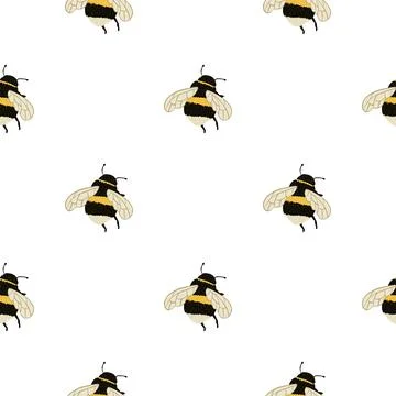 Bee pattern seamless in freehand style. Cute insect which extract honey on co 스톡 일러스트