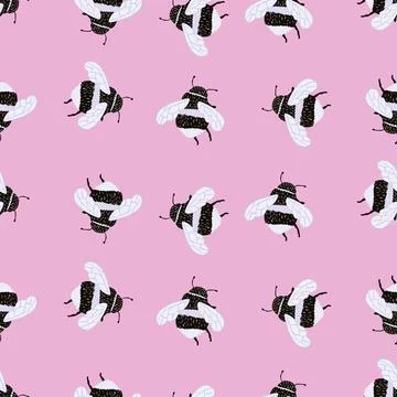 Bee pattern seamless in freehand style. Cute insect which extract honey on co Stock Illustration