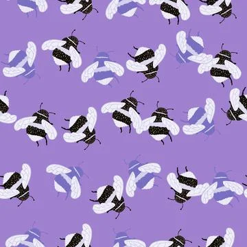 Bee pattern seamless in freehand style. Cute insect which extract honey on co Illustrazione stock