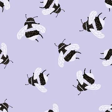Bee pattern seamless in freehand style. Cute insect which extract honey on co Stock Illustration