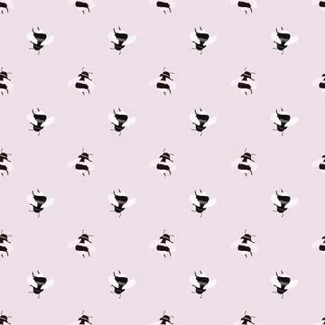 Bee pattern seamless in freehand style. Cute insect which extract honey on co イラスト素材