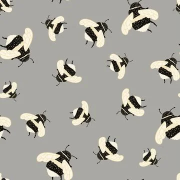 Bee pattern seamless in freehand style. Cute insect which extract honey on co Illustrazione stock