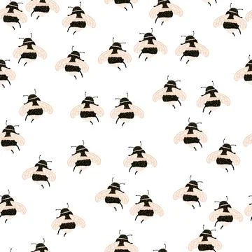 Bee pattern seamless in freehand style. Cute insect which extract honey on co 스톡 일러스트