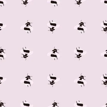 Bee pattern seamless in freehand style. Cute insect which extract honey on co Illustrazione stock