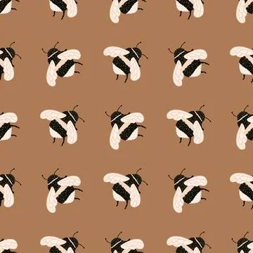 Bee pattern seamless in freehand style. Cute insect which extract honey on co Stock Illustration