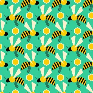 Bee pattern seamless. insect honeybee background. Baby fabric texture Stock Illustration