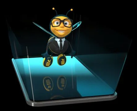 Bee on a phone - 3D Illustration Illustrazione stock