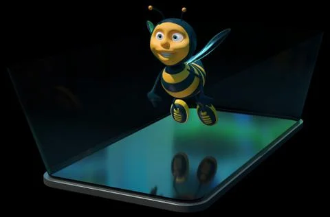 Bee on a phone - 3D Illustration Illustrazione stock