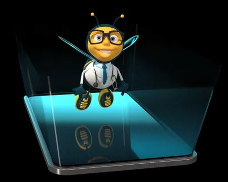 Bee on a phone - 3D Illustration Illustrazione stock