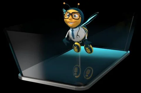 Bee on a phone - 3D Illustration Illustrazione stock
