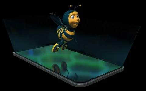 Bee on a phone - 3D Illustration Illustrazione stock