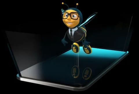 Bee on a phone - 3D Illustration Illustrazione stock