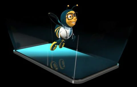 Bee on a phone - 3D Illustration Illustrazione stock