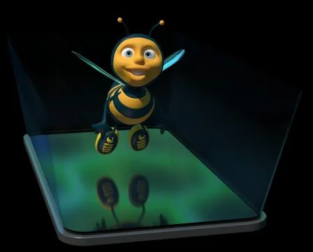 Bee on a phone - 3D Illustration Illustrazione stock