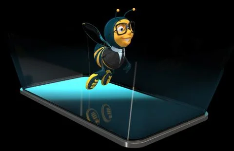 Bee on a phone - 3D Illustration Illustrazione stock