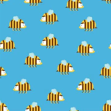 Bee pixel art 8 bit pattern seamless. pixelated honeybee 8bit vector backgrou イラスト素材