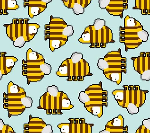 Bee pixel art 8 bit pattern seamless. pixelated honeybee 8bit vector backgrou イラスト素材
