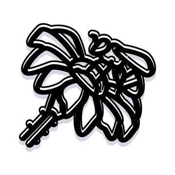 Bee pollinating flower vector black and white illustration Illustrazione stock