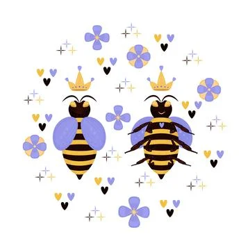 Bee queen composition, colorful illustration Stock Illustration